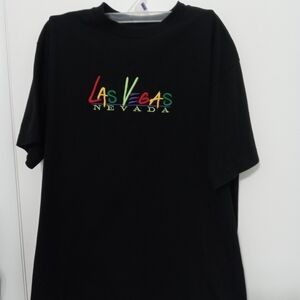 Las Vegas Nevada Embroidered raised Letters Short Sleeve Black T shirt